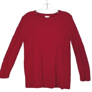 J Jill Sweater Red Cable Knit Long Sleeve‎ Crew Neck Pullover Top  Holiday XS